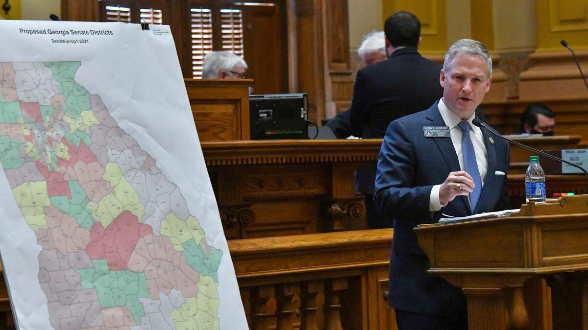 Georgia state Sen. John Kennedy, R-Macon, introduces a map of state Senate districts in this 2021 file photo. A federal judge ruled Thursday that some of Georgia’s congressional, state Senate and state House districts were drawn in a racially discriminatory manner.