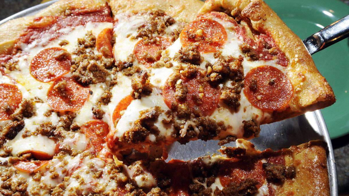 Pepperoni and sausage pizza from Mellow Mushroom.