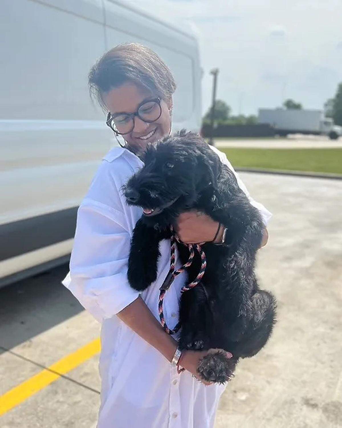 Terri Marion, owner of the Wagsworth Hotel, and one of her dogs, Marley.