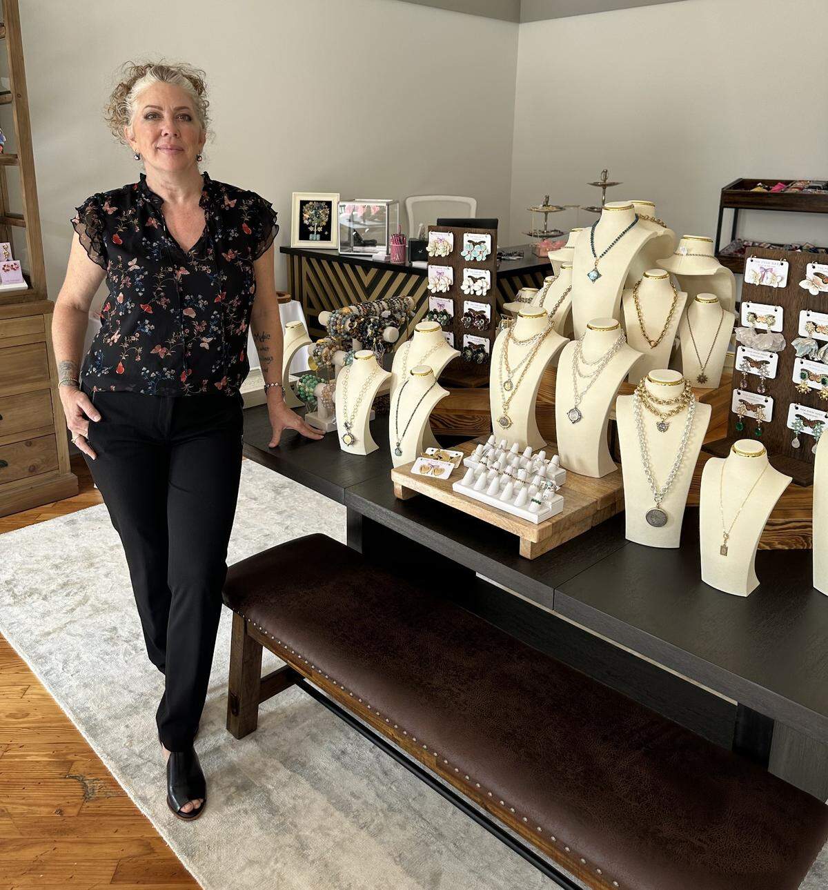 Miki Leigh Caldwell, owner of Miki Leigh Jewelry, said she likes creating fun pieces to let her “inner wild child out” and more elegant pieces for formal events.