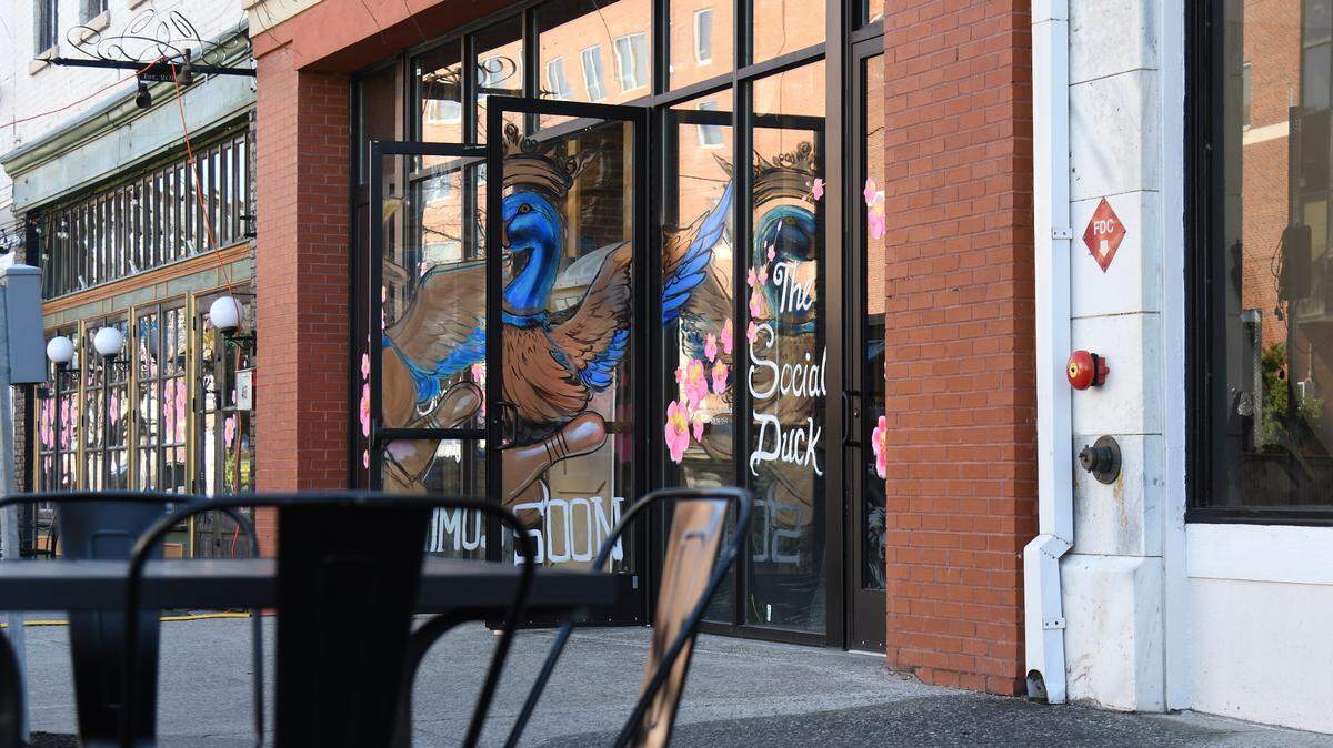 The Social Duck, a duckpin bowling alley was under construction on Wednesday, March 12, 2025, on 2nd Street in downtown Macon, Ga.