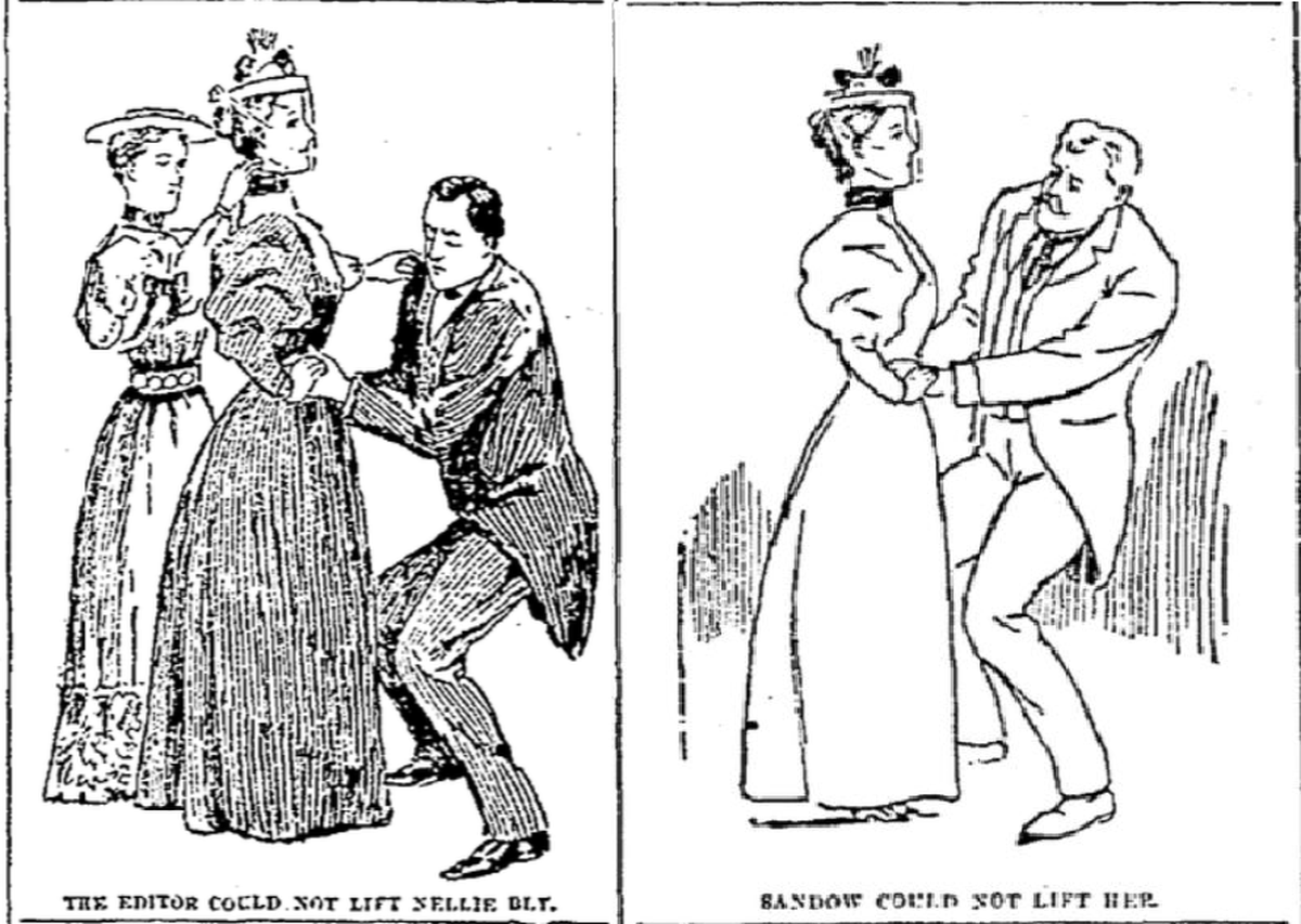 An Oct. 1, 1894, edition of the Kansas City Star features illustrations of famous reporter Nelly Bly performing Dixie Haygood’s feat, proving the act was based on simple physics.