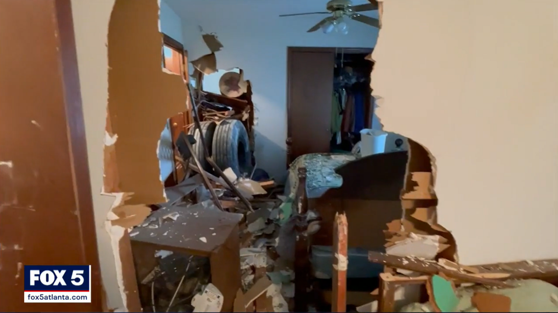 The truck tires reportedly went through two bedrooms.