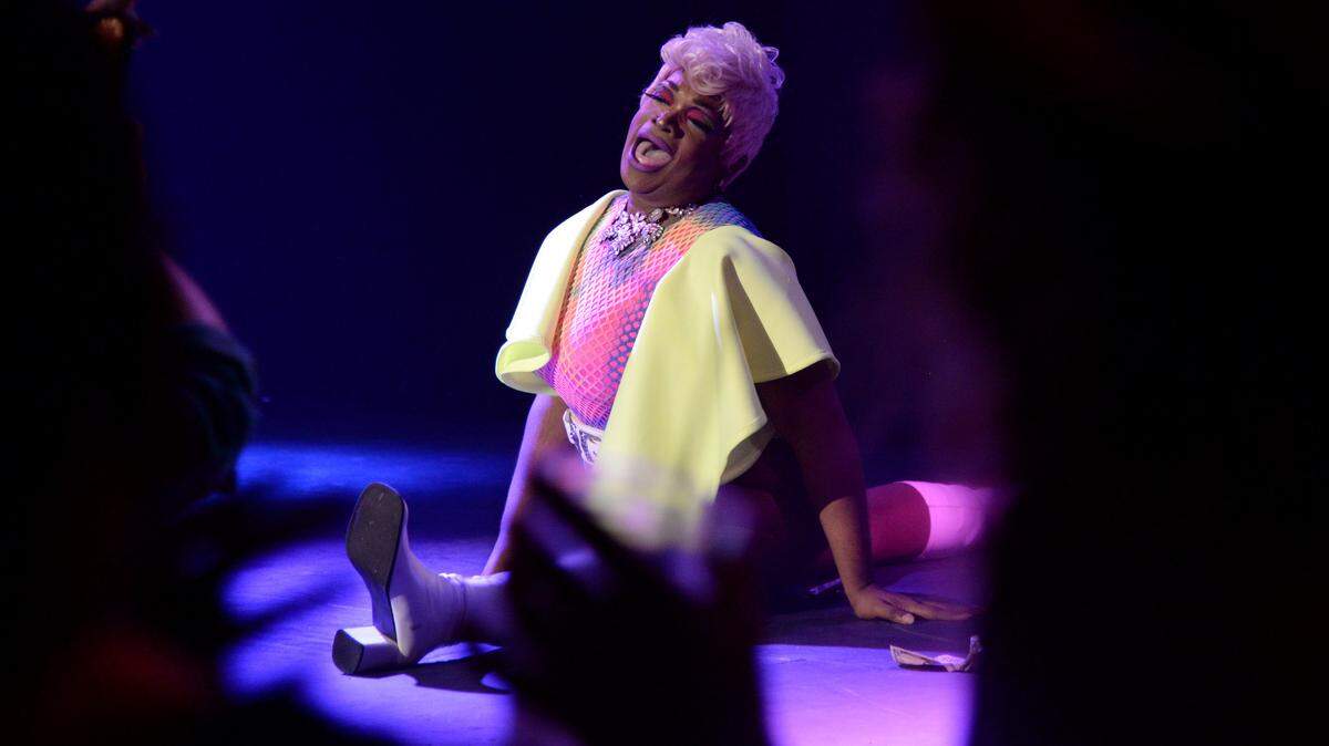 Yutoya Avaze Leon performs a split that makes the crowd go wild at the Hargray Capitol Theatre on Friday at Macon Pride’s House Party event featuring the well-known drag queen Lala Ri.