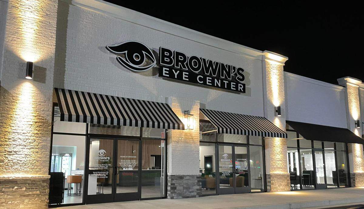 A Brown’s Eye Center, pictured at night, anchors at new shopping plaza at 1012 Ga. 96, Suite 300, in Warner Robins. Three eye doctors at the eye center own the shopping plaza.