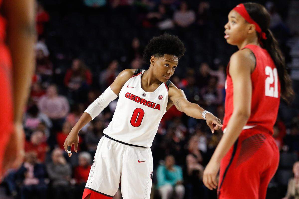 Georgia guard Taja Cole (0) during the first half of a women’s basketball game between the University of Georgia and the University of Mississippi in Athens, Ga., on Monday Feb. 18, 2019.
