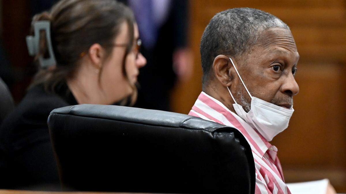 Christopher Woods looks back into the gallery inside a Bibb County Superior courtroom before his murder trial Tuesday afternoon. Woods was convicted of murder in the shooting of Freddie Battle in Lizella in 2021.