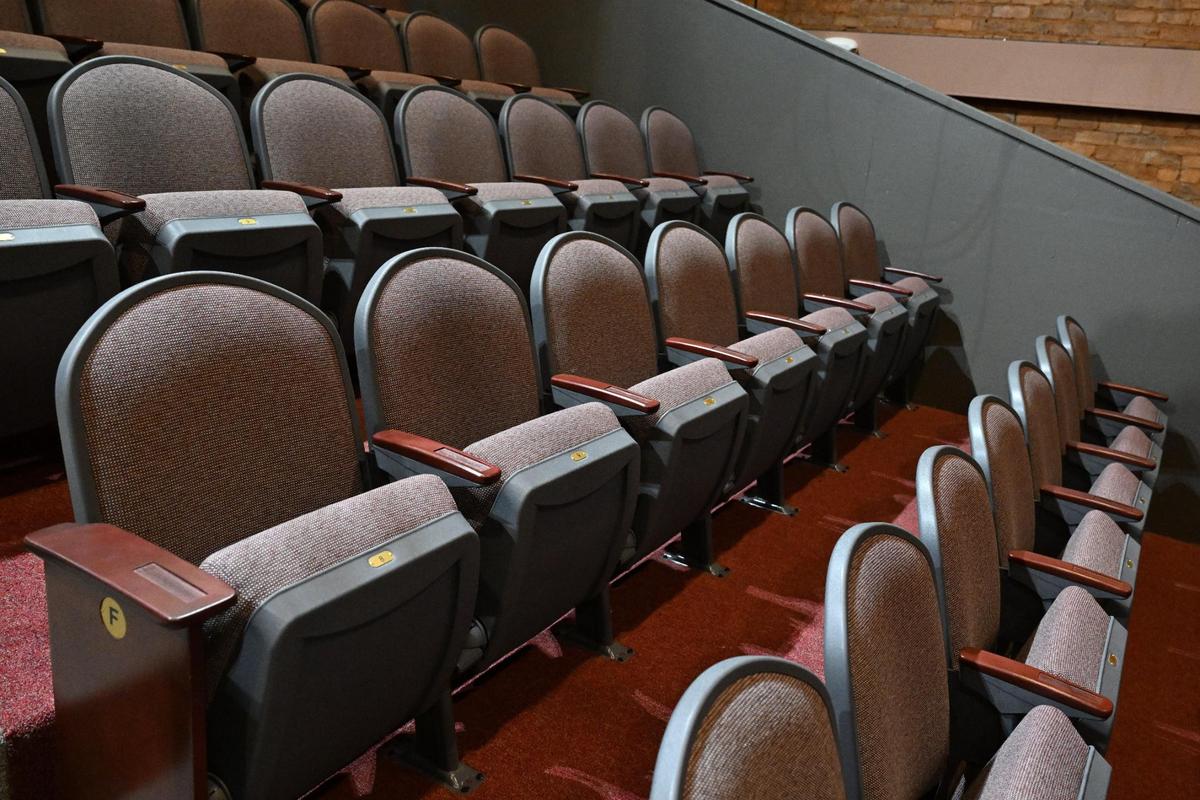 New seat cushions and carpet sit inside of the Rose Theater after renovations on Monday, June 19, 2025, in Forsyth, Georgia. The carpet in the theater was previously green and with the new renovations, The Backlot Players board voted to create a coherent “Rose” theme and change the carpet color to red.