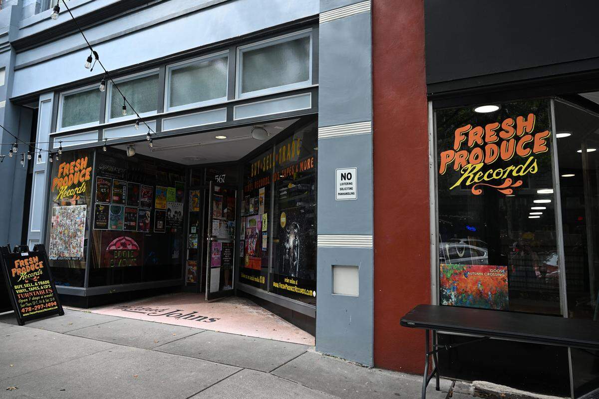 Fresh Produce Records sits off of Cherry Street on Friday, July 31, 2025, in Macon, Georgia. The downtown Macon music store is set to expand into the storefront next door with more merchandise, a performance space and a bar. 