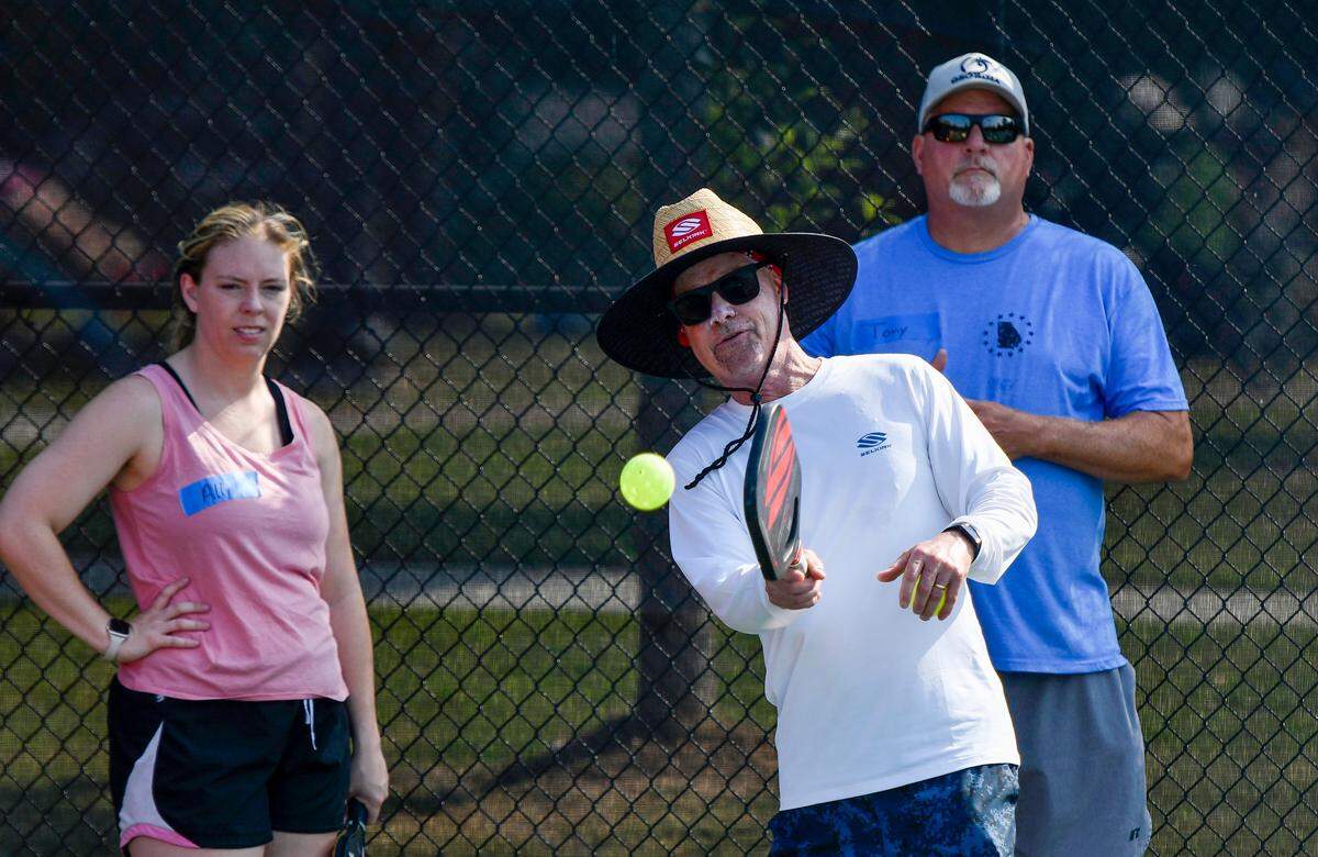 Macon Pickleball Association president Paul Midkiff teaches a Pickleball 101 class at the Tattnall Square Pickleball Center
