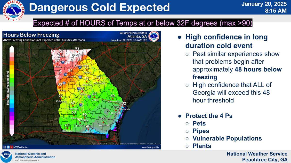 Dangerous cold is expected across Georgia this week.