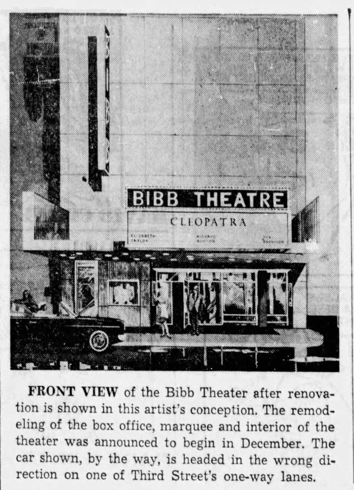 A Macon Telegraph clipping of a Nov. 1, 1963, picture of the Bibb Theater, after renovations were completed.