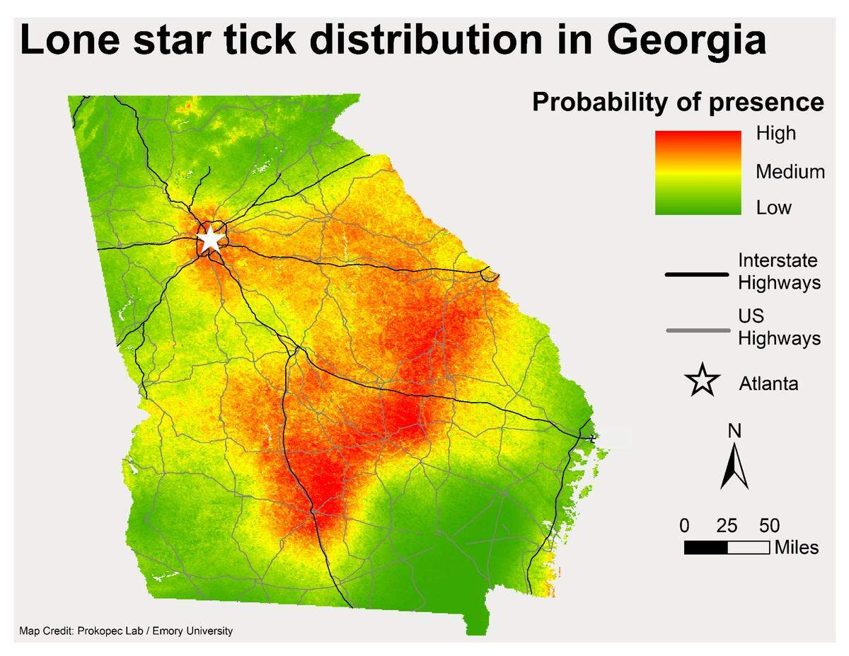 Emory University’s “tick team” created a hotspot map for lonestar ticks in Georgia.