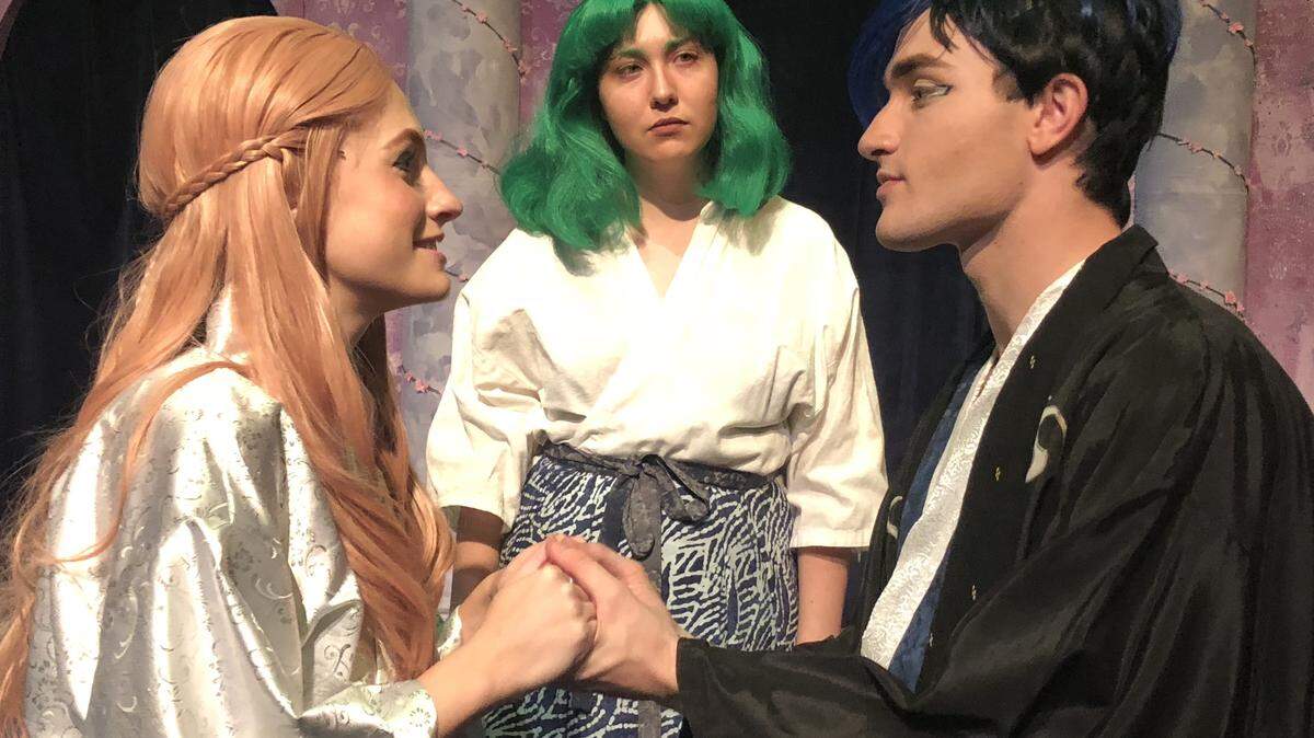 Lauren Dreggors as Juliet, Marianna Baccallao as Friar Laurence and Joey Mitchell as Romeo appear in in Mercer Theatre’s outdoor and indoor production of “Romeo and Juliet.”