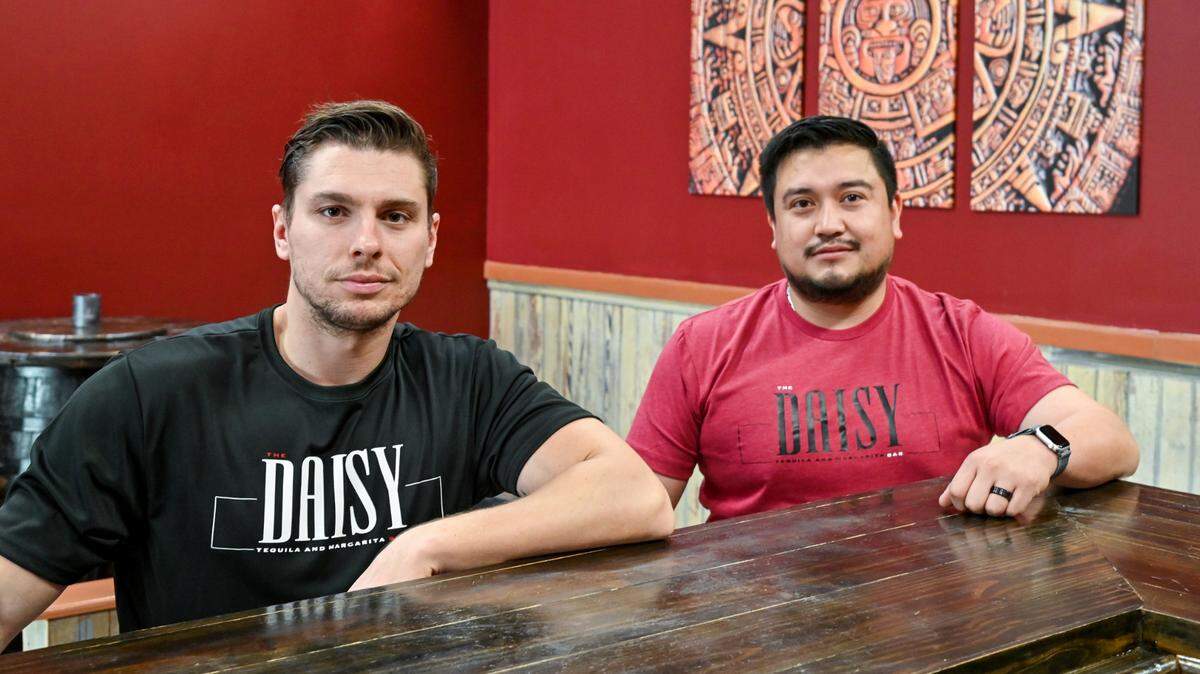 Martin Velinov, left, and German Marin, are opening a new tequila and margarita bar in downtown Macon.