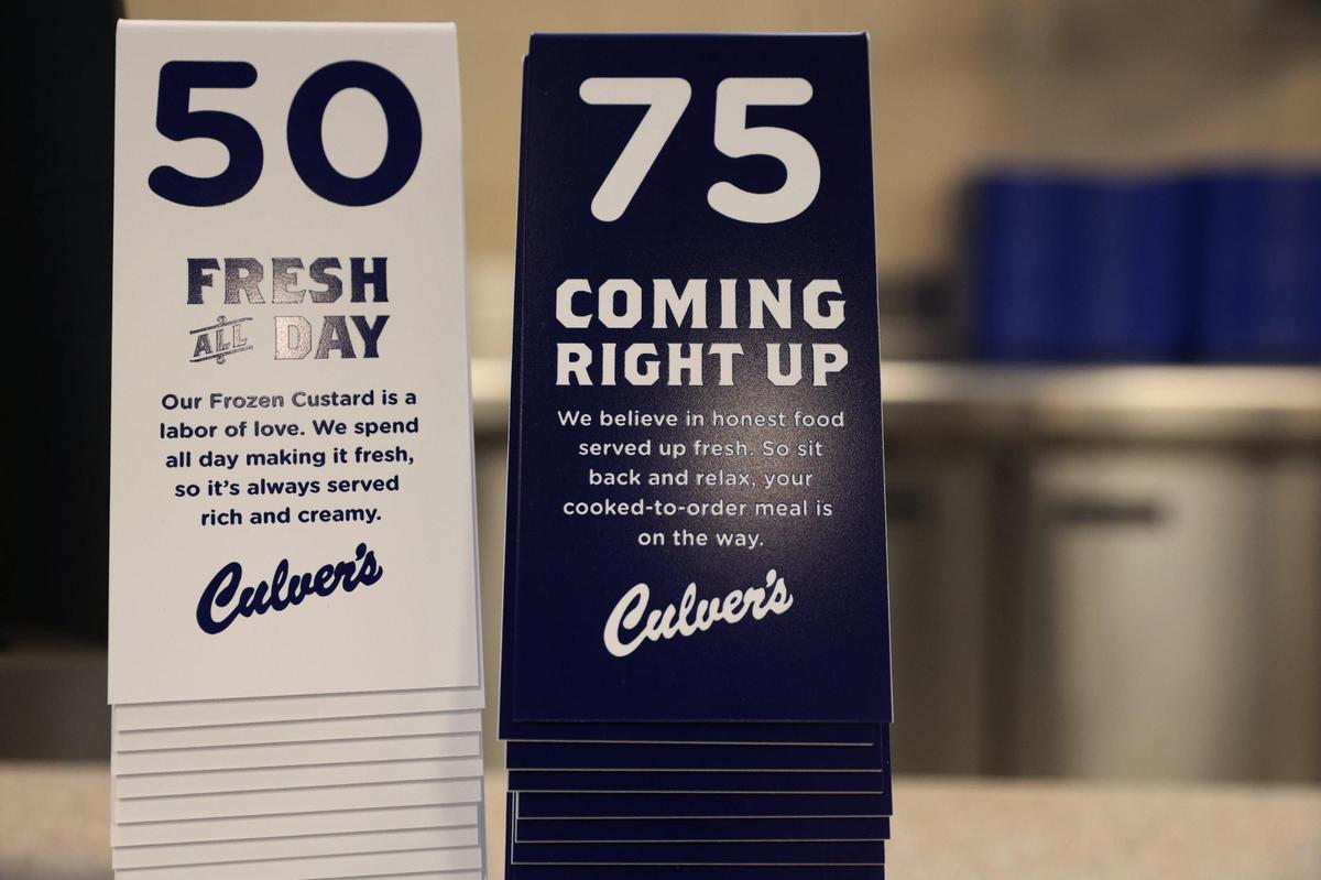 Dine-in markers on the front counter the new Culver’s in Warner Robins a week before the store’s expected opening Monday at 780 Ga. 96.