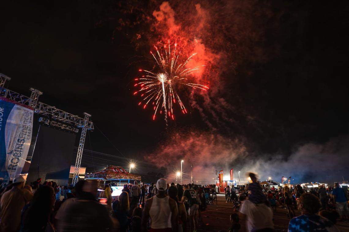 Fireworks light up the sky at the annual Independence Day Celebration & Fireworks Extravaganza at McConnell-Talbert Stadium in Warner Robins in 2025.