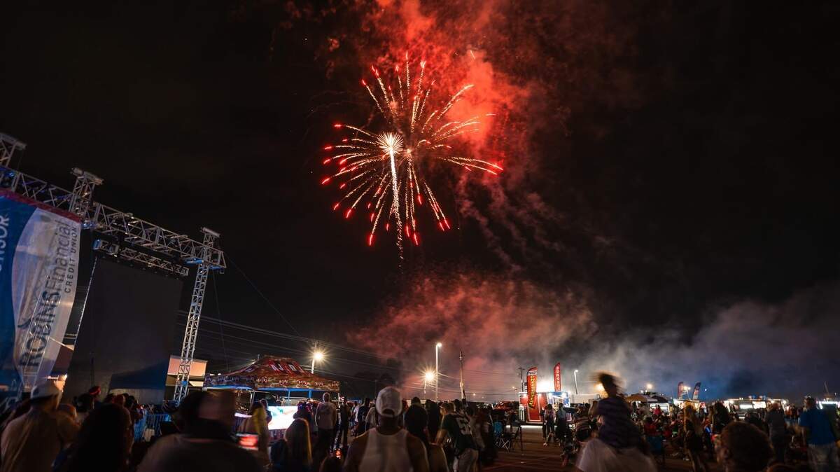 Fireworks light up the sky at the annual Independence Day Celebration & Fireworks Extravaganza at McConnell-Talbert Stadium in Warner Robins in 2025.