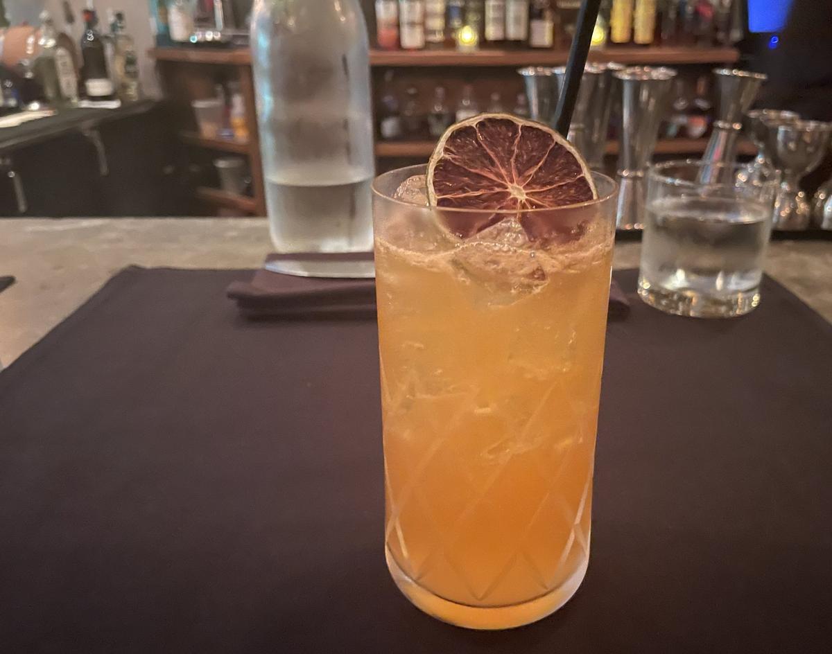 The Ostara sits on the bar at Dovetail on Monday, June 2, 2025, in Macon, Georgia. The Ostara features Wheatley vodka, ginseng liquor, ginger beer, Aperol and elderflower.