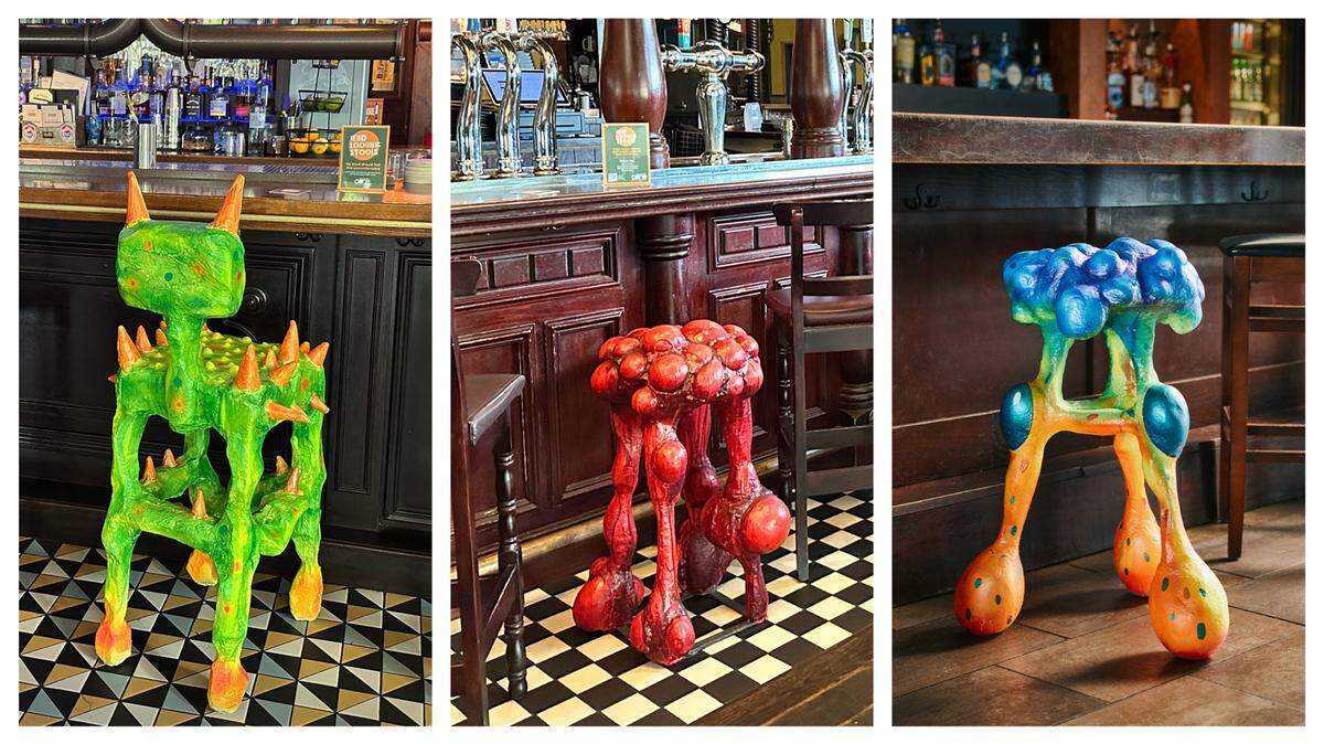 The “Weird-looking Stools” collection is on display in several places across Georgia, including in Macon. The stools are meant to raise awareness for colon cancer.