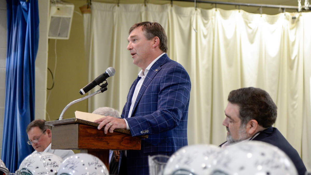 Georgia Bulldogs head coach Kirby Smart speaks at the Macon Touchdown Club Jamboree Monday in Macon.