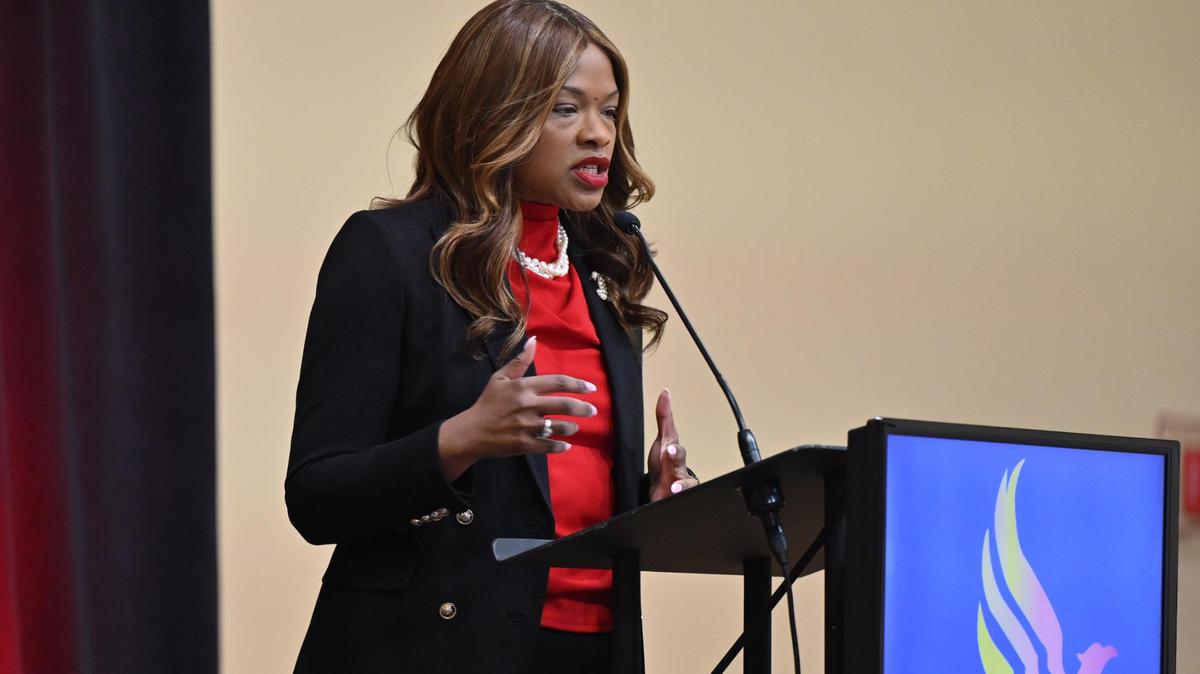 Macon Judicial Circuit District Attorney Anita Howard speaks during an event to celebrate a $240,000 grant award given to the R.I.S.E. initiative on Thursday, Aug. 29, 2024, at Lundy Chapel in Macon, Georgia.