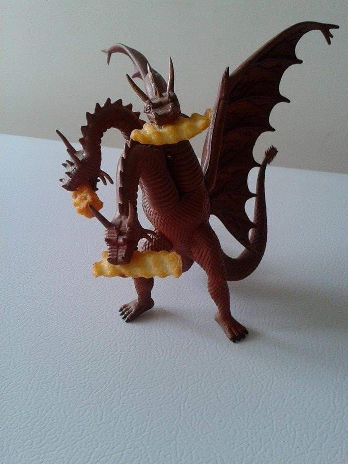 Godzilla rival King Ghidorah figurine at Mike’s Hot Dogs & Hamburgers in Warner Robins. The popular family-owned restaurant is now closed after a 35-year run.