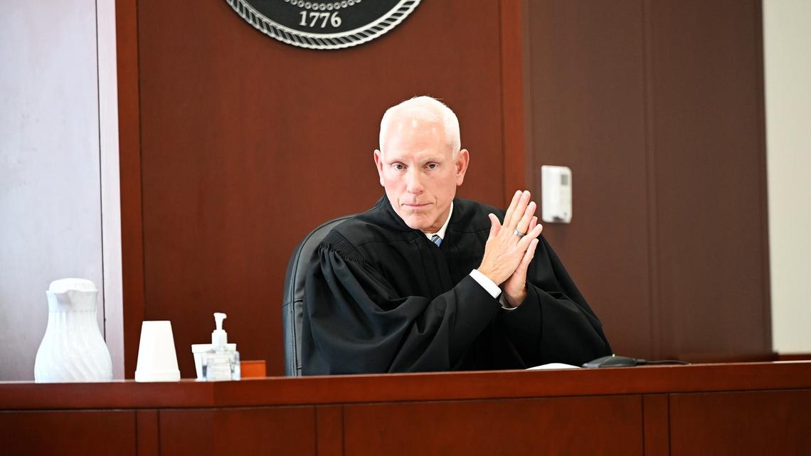 Houston County Superior Court Judge G.E. “Bo” Adams grants a bond during a hearing for Dr. Alan Struth on Thursday, July 11, 2024, at Houston County Superior Court in Perry, Georgia. Struth, a Warner Robins doctor, was arrested in June over a drug investigation and allegations of improper prescribing.