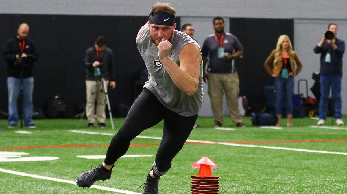 Georgia tight end Isaac Nauta (18) during Georgia’s Pro Day in Athens, Ga., on Wednesday, Mar. 20, 2019.