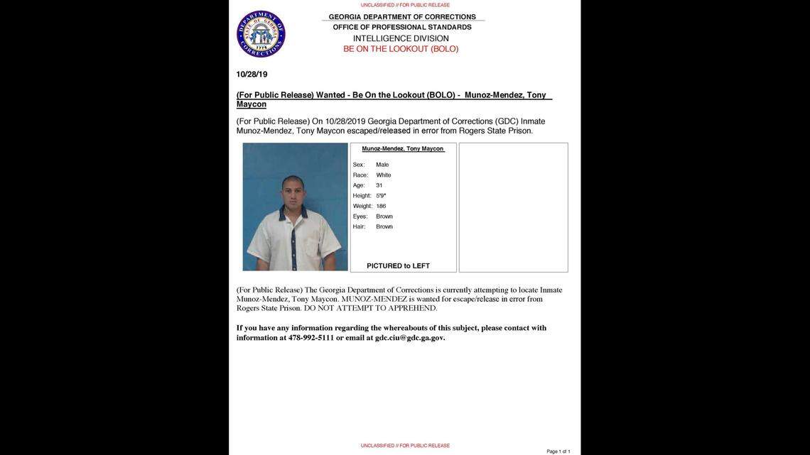 The Georgia Department of Corrections is looking for a 31-year-old man convicted of rape and aggravated child molestation after he was accidentally released from prison on Friday.