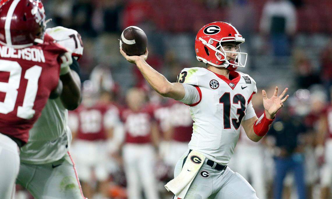 Georgia is 24-3 in games in which Stetson Bennett (13) has started for the Bulldogs at quarterback.
