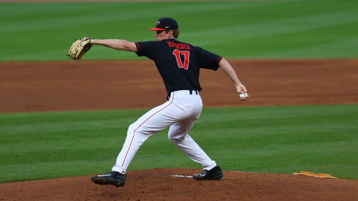 Georgia pitcher Emerson Hancock (17) during the Bulldogs’ game against Texas A&M at Foley Field in Athens, Ga. on Friday, March 30, 2018. (Photo by Steffenie Burns)