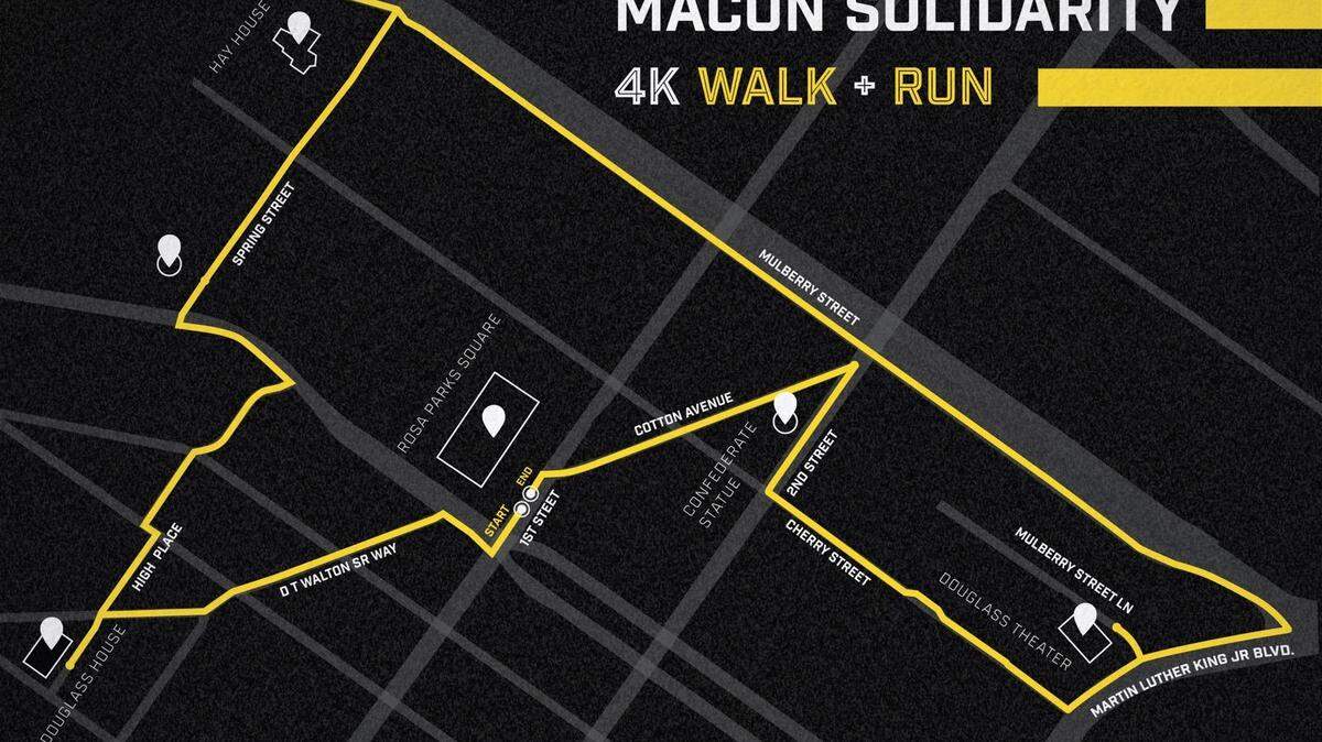Here’s the route for the Freedom for All Macon Solidarity Run + Walk 4K that starts at 9 a.m. Saturday at Rosa Parks Square.