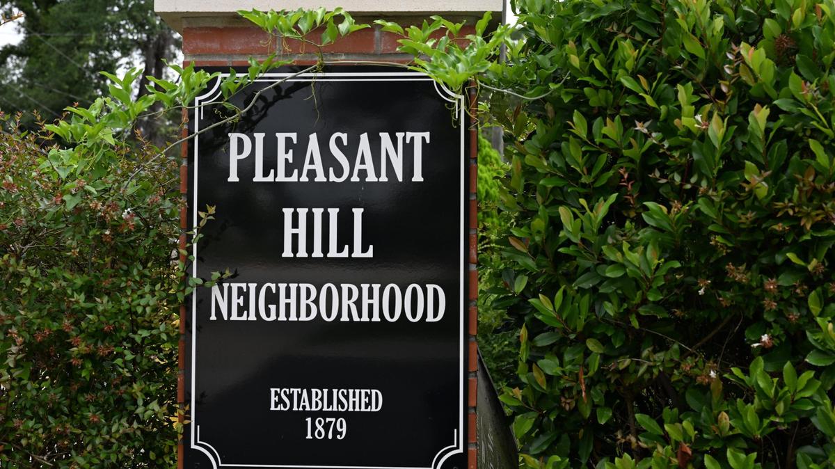 A sign showing the start of the Pleasant Hill neighborhood sits on Wednesday, July 2, 2025, in Macon, Georgia. Pleasant Hill residents are expected to live two decades less than Macon-Bibb County’s richest area, Idle Hour, according to data from the U.S. Census Bureau and Centers for Disease Control and Prevention.