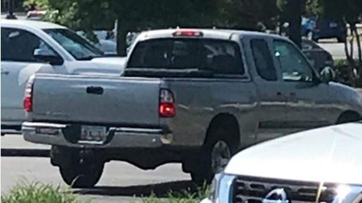 The masked gunman who robbed State Bank & Trust Co. at 1535 Bass Road at about 10:45 a.m. Wednesday was reportedly traveling in this Toyota pickup.