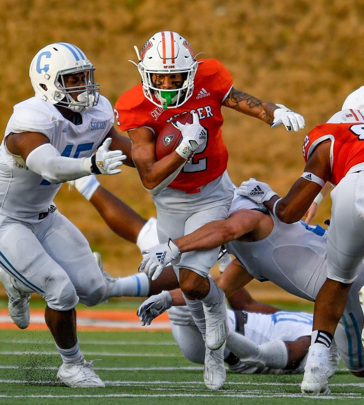 DONN RODENROTH,Macon, Georgia, 02/27/2021: Mercer’s Yahsyn McKee finds a gap in the line against Citadel Saturday in Macon. Mercer beat the Citadel 42-28.