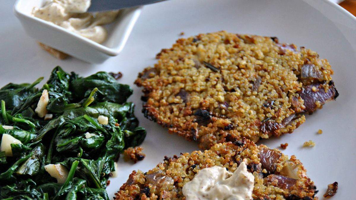 Purple Carrot's Rutabaga Rosti with Garlicky Balsamic Spinach.