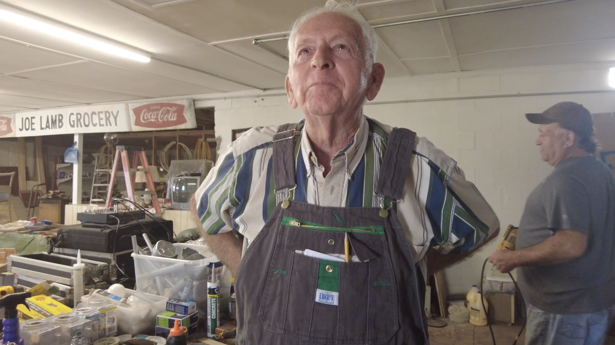 James Lamb and his son Kerry (walking in the background) have been working to rennovate his father’s old grocery store at the corner of Lucy Chapel and Cool Springs Road in rural Twiggs County. They plan to turn it into a music venue.