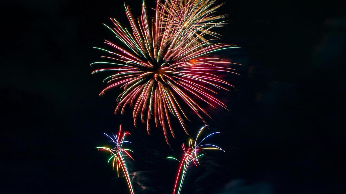 Fireworks soar in the sky.