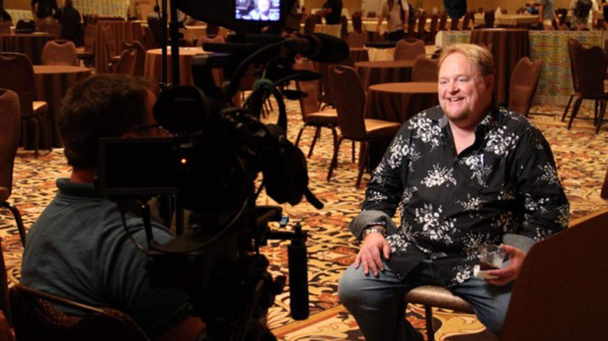 Actor Nick Bakay films an interview for Joshua Adler's film "Living the Fantasy." (Submitted photo)