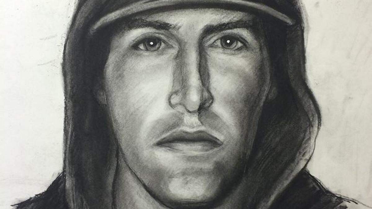 An artist's rendering of a man suspected of robbing a Subway restaurant in Gray with a pistol last month.
