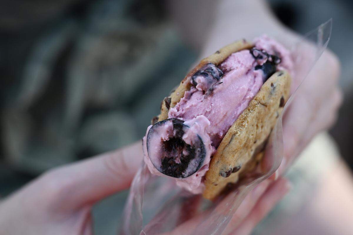 Very Cherry Ice Cream Sandwich with chocolate chip cookies from Schuster’s Candy and Creamy at the Pink Provisions Preview Party on Friday, March 20, 2026, in Macon, Georgia.