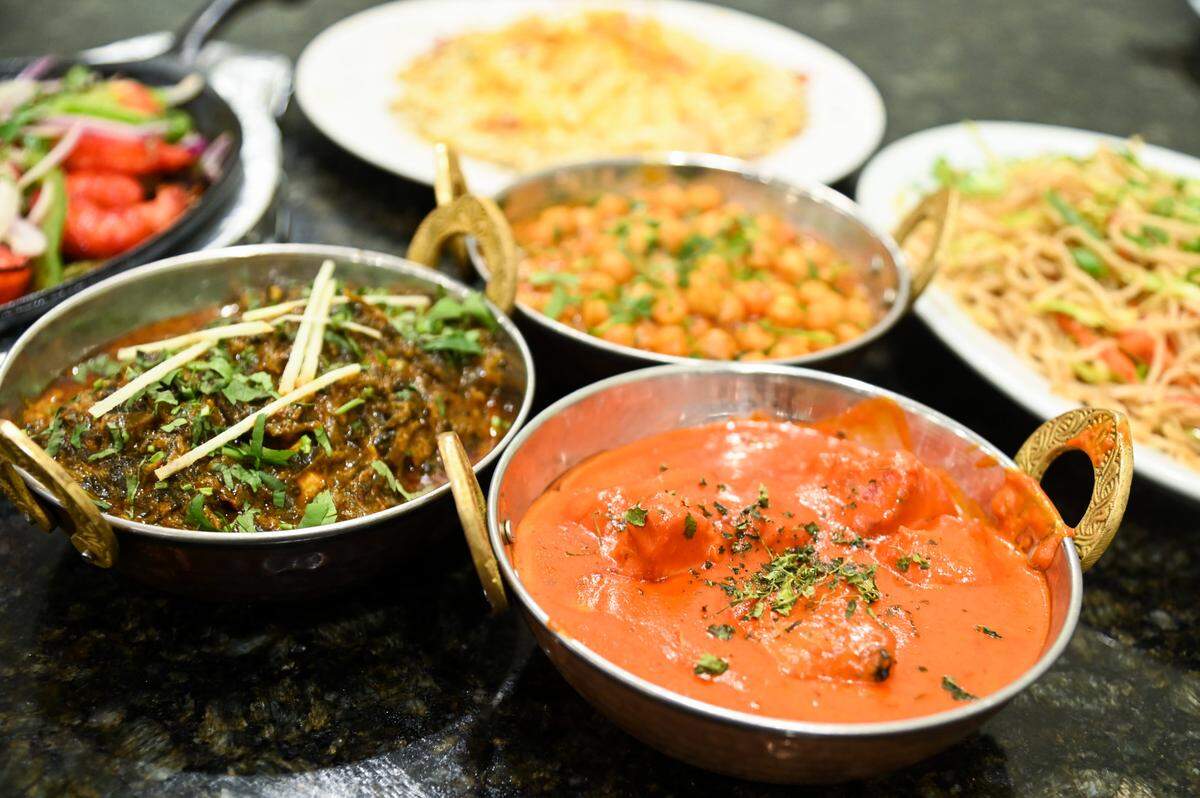Selection of food from the menu at Bombay Curry in Macon includes Chicken Tikka Masala, Saag Paneer and Chana Masala.