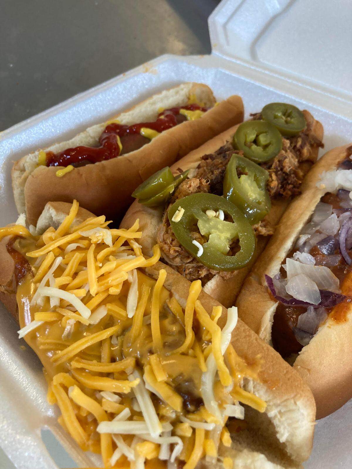 A variety of hot dogs from Doggie Dogs on Pio Nono Avenue in Macon.