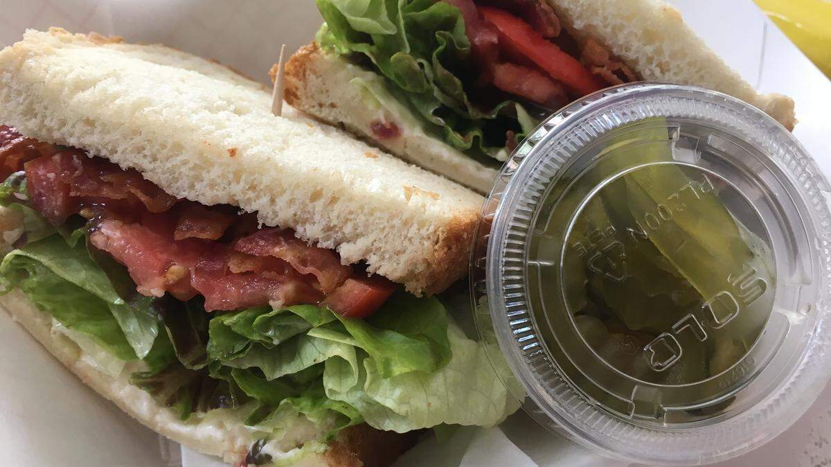 The BBLT with candied dill pickles is one of the menu options at the Drugstore Cafe in Byron.