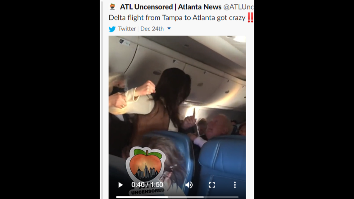 A video tweeted by ATL Uncensored showed a man and woman arguing on a flight. It shows the man was slapped.