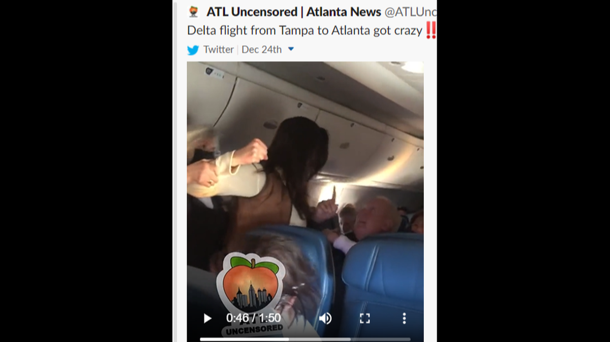 A video tweeted by ATL Uncensored showed a man and woman arguing on a flight. It shows the man was slapped.