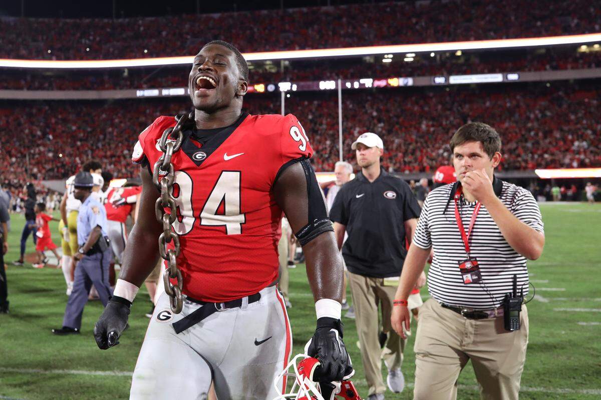 Georgia defensive tackle Michael Barnett (94) after the Bulldogs’ game against Notre Dame Fighting Irish on Dooley Field at Sanford Stadium in Athens, Ga., on Saturday, Sept. 21, 2019.