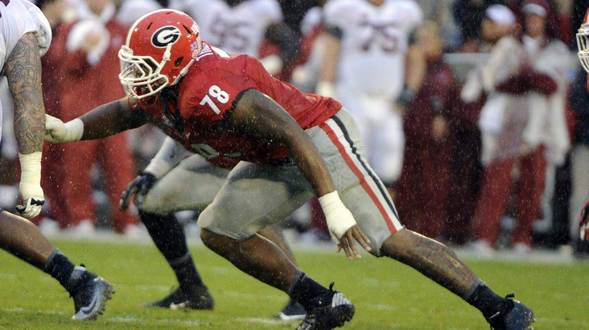 Georgia defensive lineman Trenton Thompson (78) during Saturday's game against the Alabama Crimson Tide at Sanford Stadium on Saturday, Oct. 3, 2015 in Athens, Ga. 
 (Photo by John Kelley)