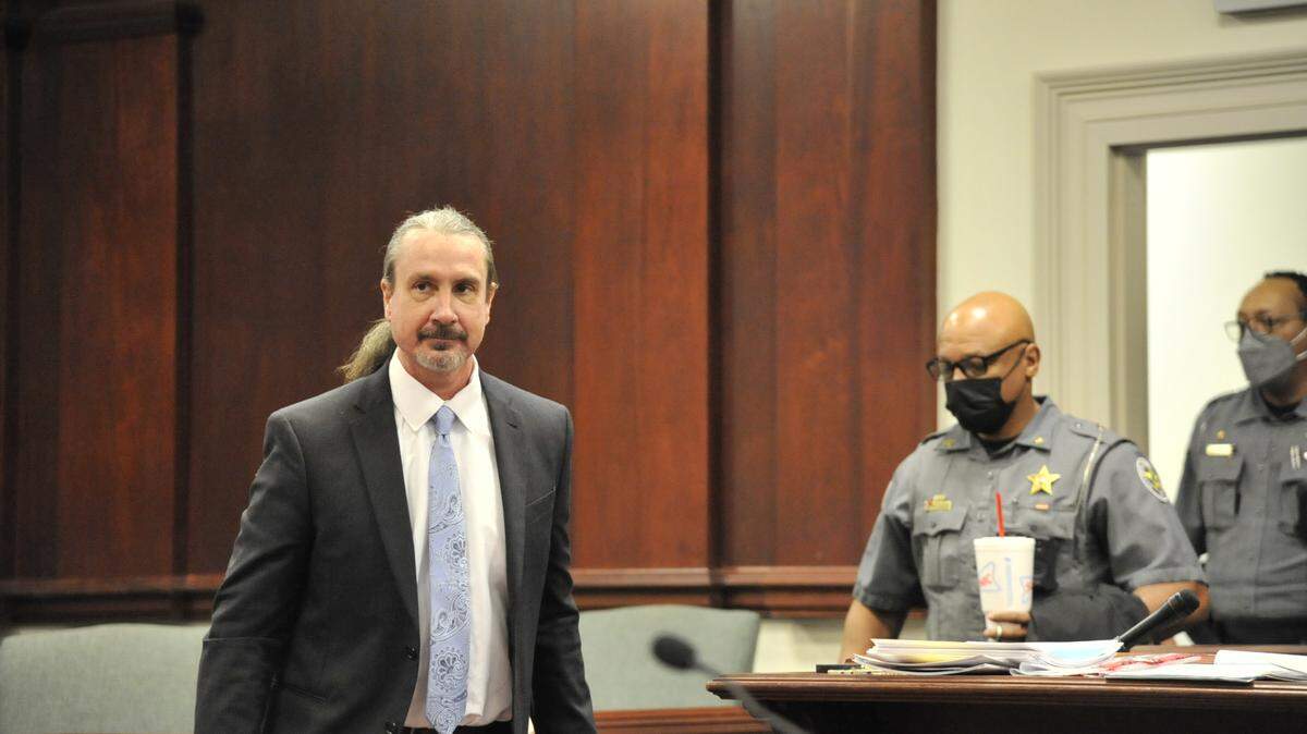 Marcus Lillard walking into Baldwin County Superior Court on Wednesday, April 6, 2022, on the second day of testimony in his murder trial in the 2019 death of his girlfriend, University of Georgia entomology professor Marianne Shockley.